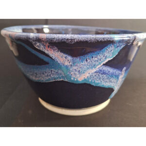 Whitefish Pottery Montana Serving Bowl Blue Teal 1999 4 1/2" tall
